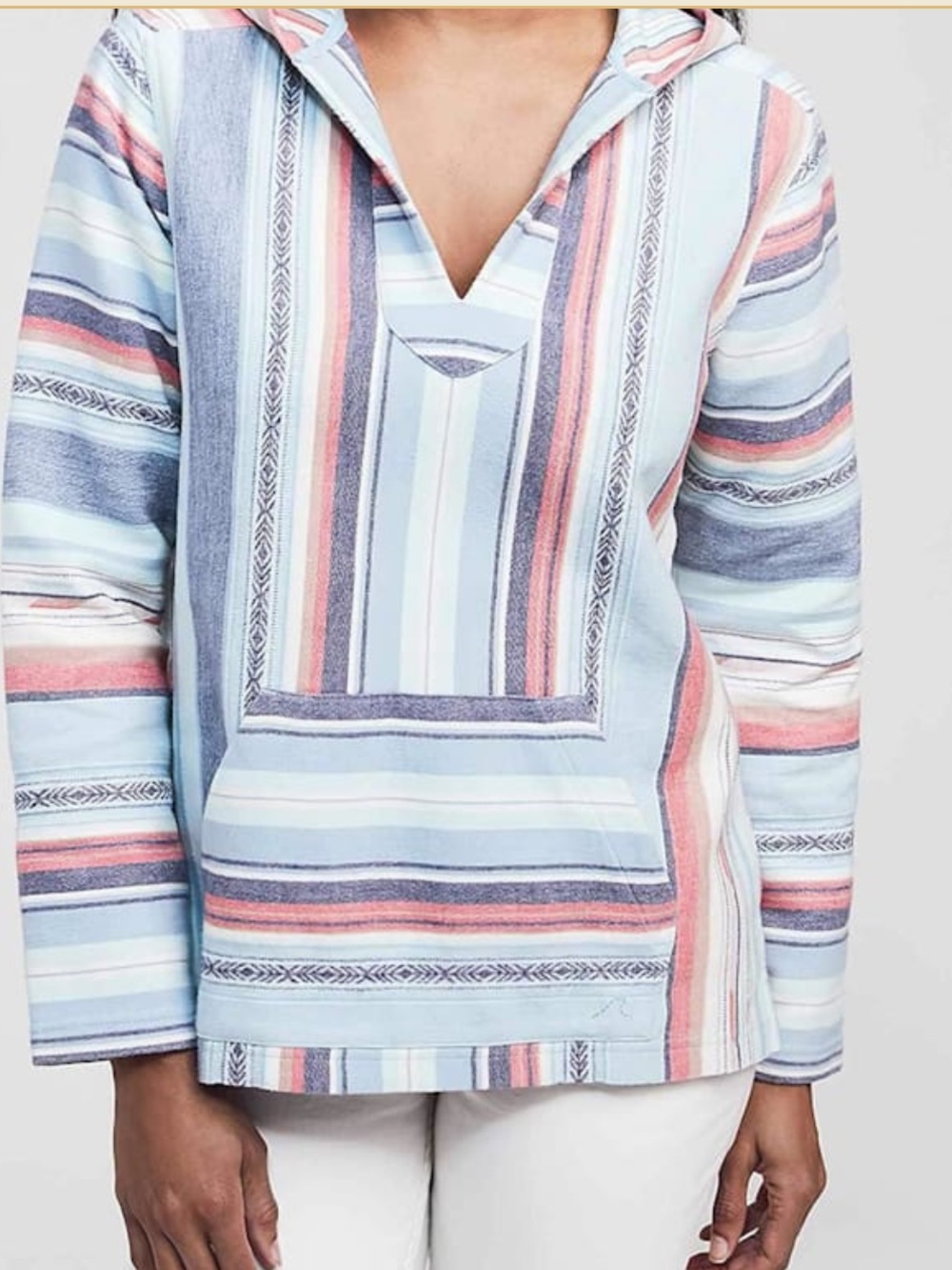 Faherty Multicolor Striped Baja Pullover - Light Blue, Coral, Navy